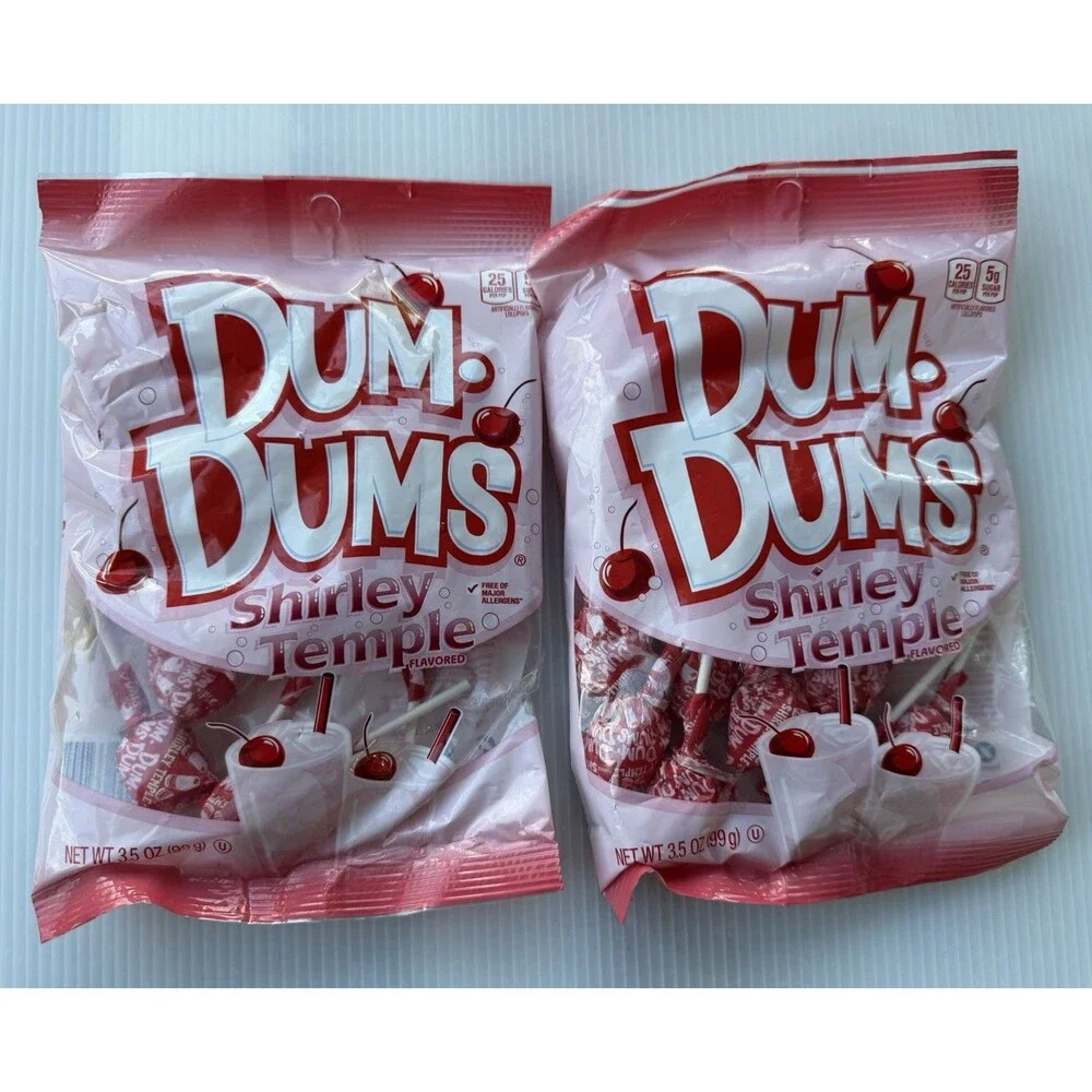 2pc Dum-Dums Shirley Temple Flavored Lollipops 3.5 Oz Bags Cherry Indv Wrap Pops